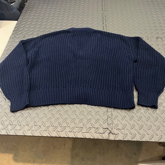 La Ligne Chunky Cotton Cardigan Sweater In Navy Blue Knit 100% Neck Size XS - Picture 8 of 10